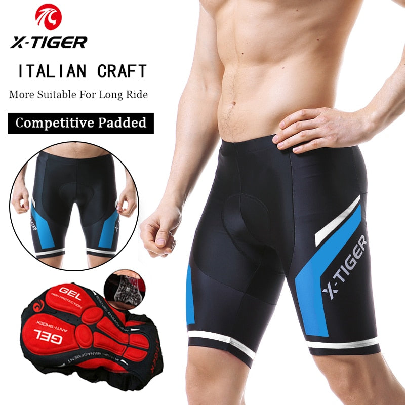 Short ciclismo masculino X-TIGER 5D: Conforto Coolmax e acolchoado