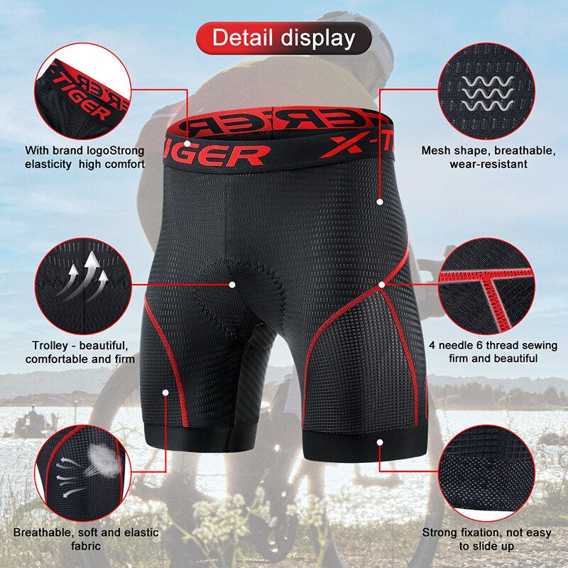 Shorts de ciclismo X-TIGER: Conforto e desempenho com almofada de gel e malha respirável, ideal para MTB